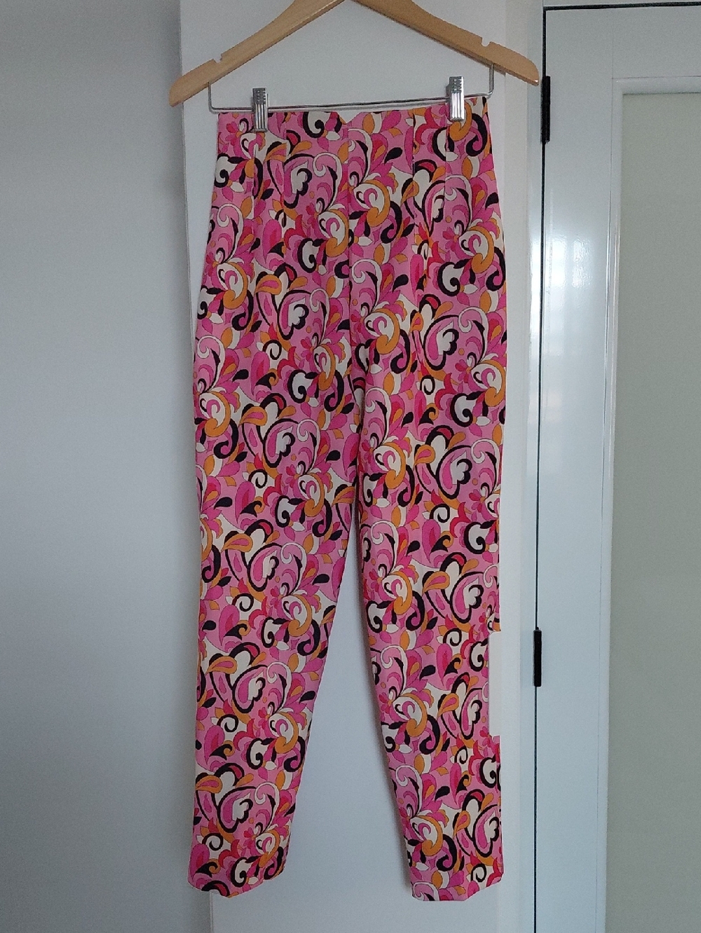 Zara Pink Paisley Floral Pants High Waisted Ankle Crop Pleated Pants - Picture 9 of 11